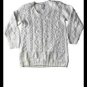 Vintage Express Tricot Hand Knit‎ Beaded Ivory Sweater Size Large
